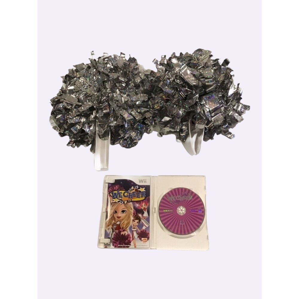 We Cheer Nintendo Wii Game 2 Pom Poms Remote Holders Manual Cheerleading Set